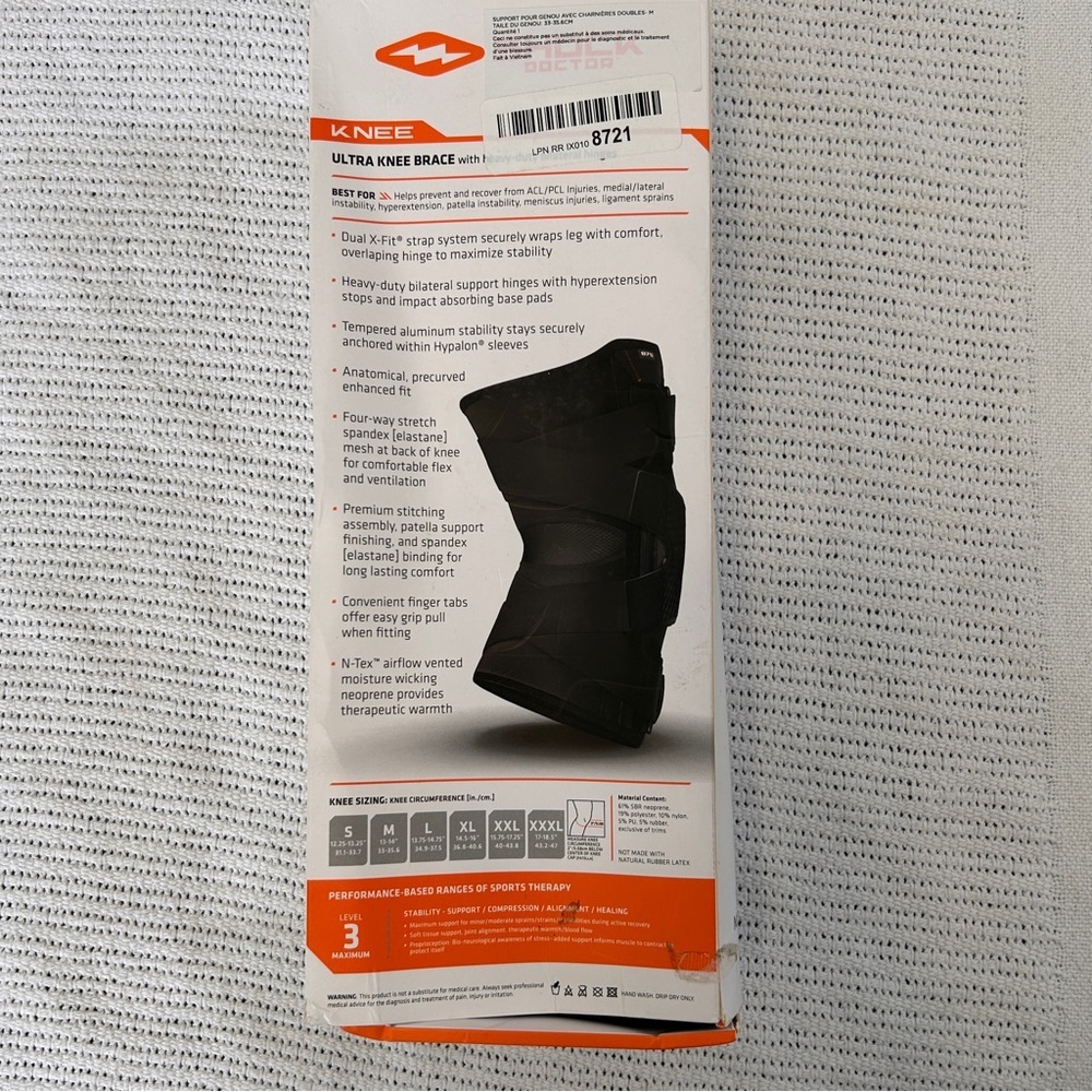 Shock Doctor Knee Brace Size M , Compression Level 3 Support w/ Bilateral Hinges - Picture 3 of 7